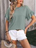 Mandy Ruffled Round Neck Short Sleeve Blouse 
