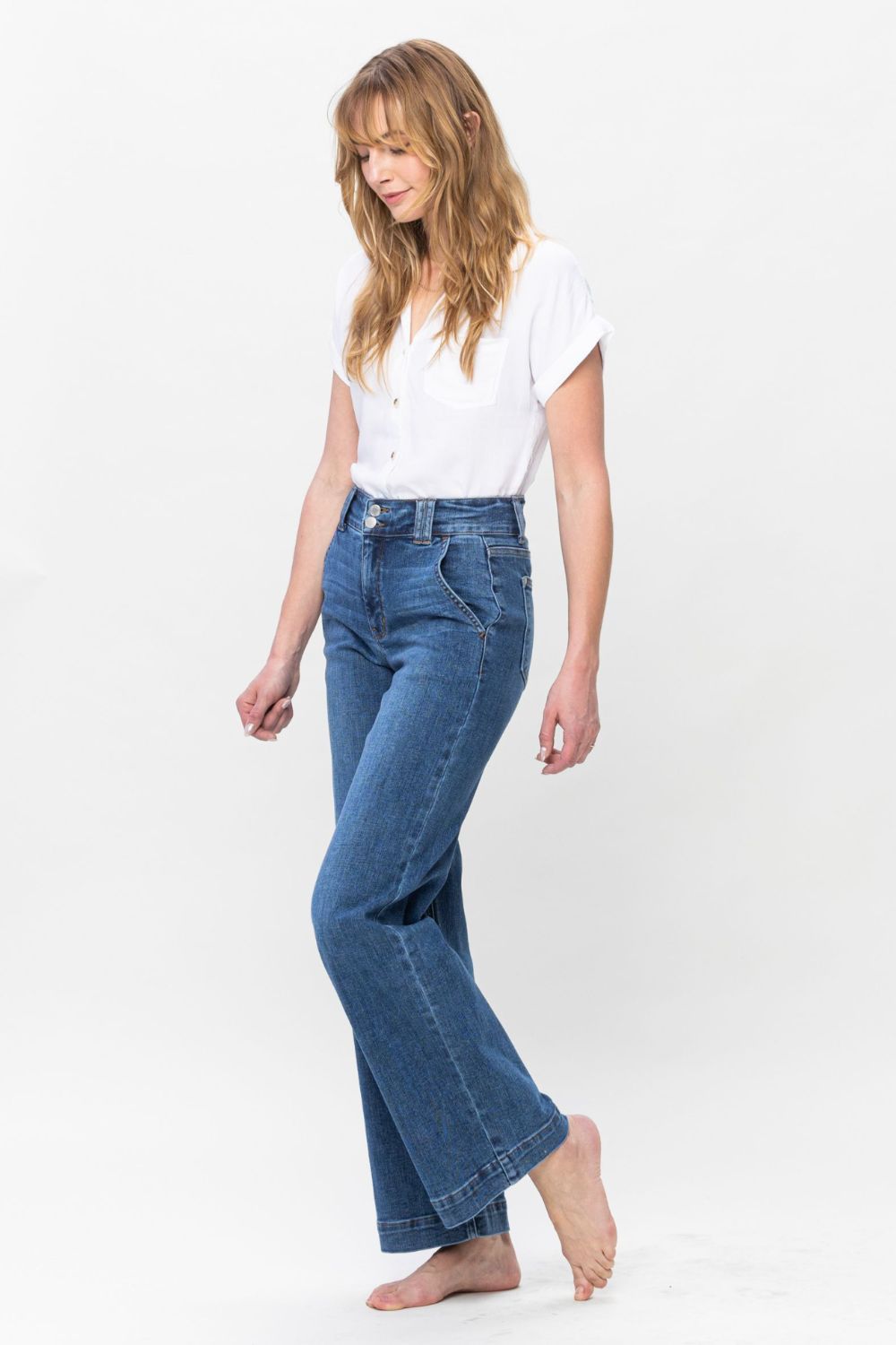 Judy Blue Full Size Double Button Wide Leg Jeans 