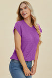 Double Take Full Size Cable-Knit Round Neck Cap Sleeve Sweater 