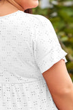 Plus Size Eyelet Round Neck Short Sleeve Blouse 