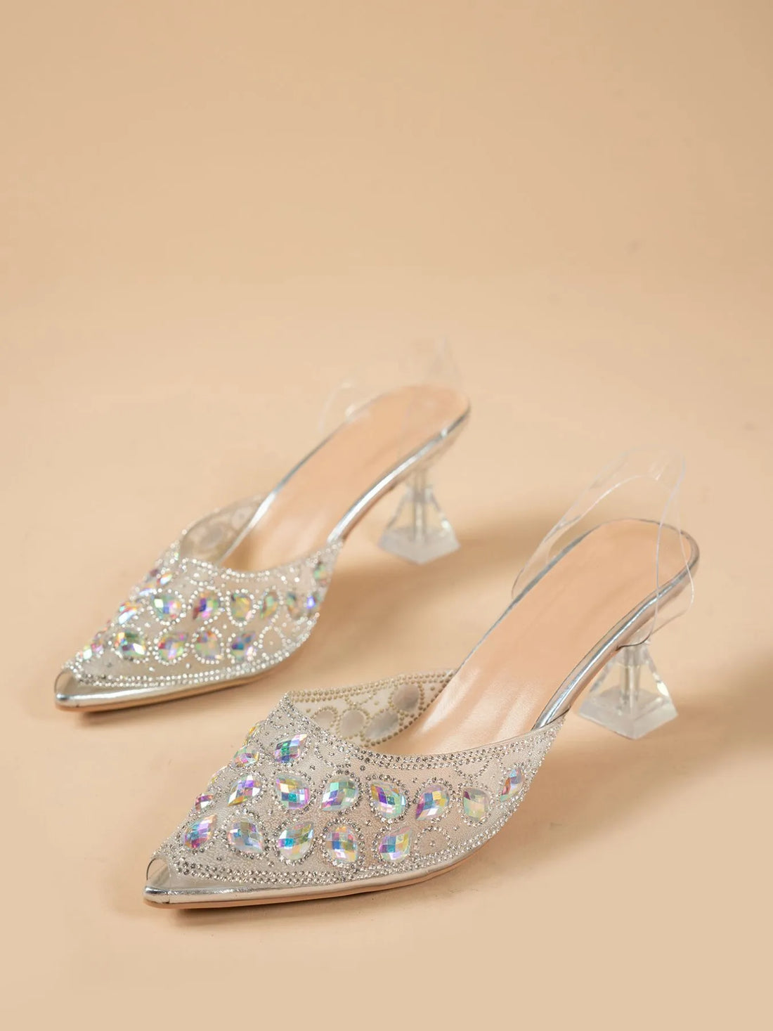 Rhinestone Point Toe Flare Heel Sandals 