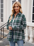 Mandy Pocketed Plaid Collared Neck Long Sleeve Shirt 