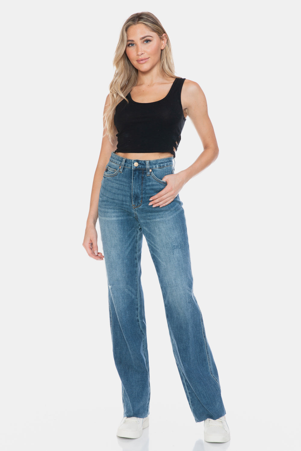 Judy Blue Full Size Tummy Control Cut Raw Hem Straight Jeans 