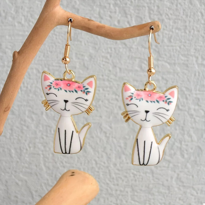 Colorful Cat Dangle Earrings 