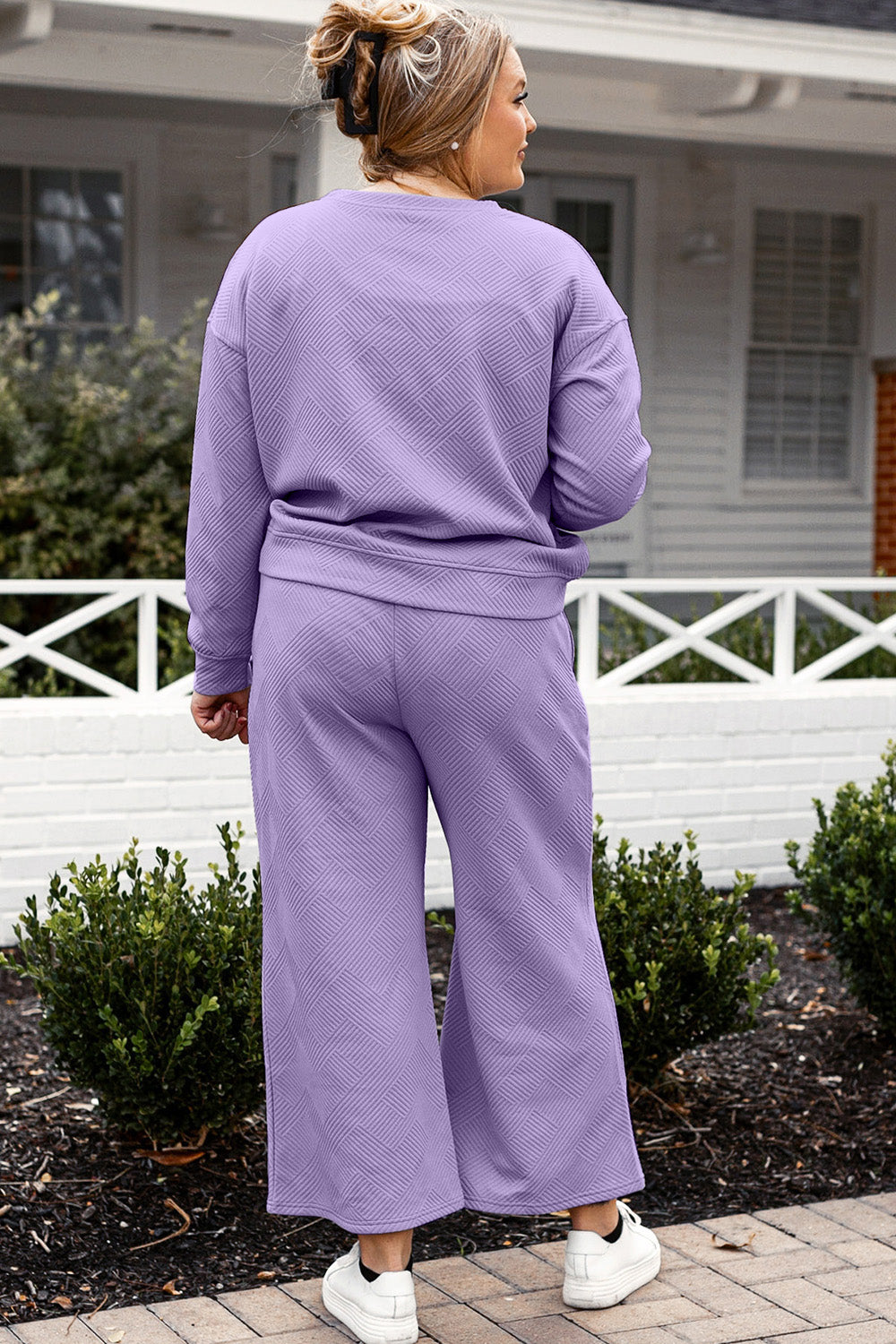 Double Take Full Size Textured Long Sleeve Top and Drawstring Pants Set 