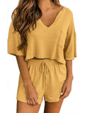 Waffle Knit Top and Shorts Lounge Set Lingerie & Nightwear