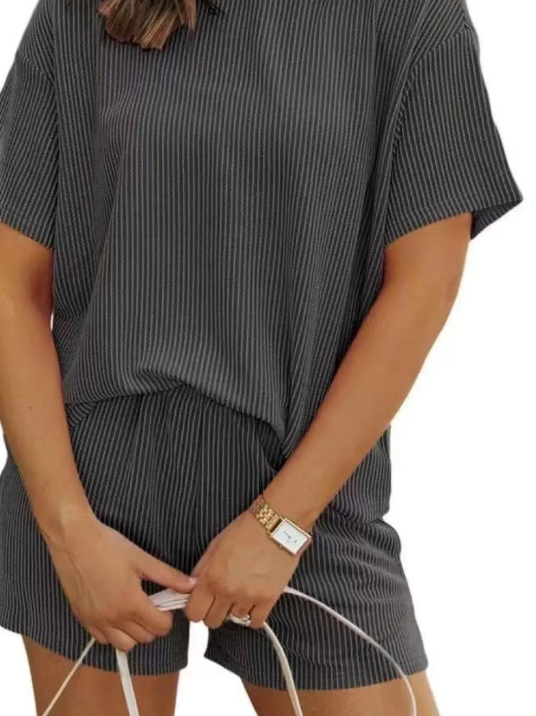 Full Size Ribbed Short Sleeve Top and Shorts Two-Piece Set Plus Size Lingerie & Nightwear