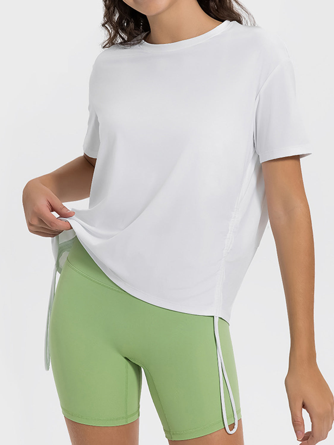 Millennia Drawstring Round Neck Short Sleeve Active T-Shirt 