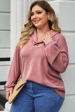 Plus Size Dropped Shoulder Collared Neck T-Shirt 