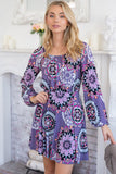 White Birch Printed Long Sleeve Mini Dress with Short Liner 