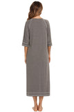 Zip Up Slit Round Neck Night Dress with Pockets 