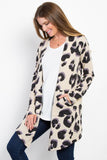 Be Stage Printed Open Front Knit Cardigan with Pockets 