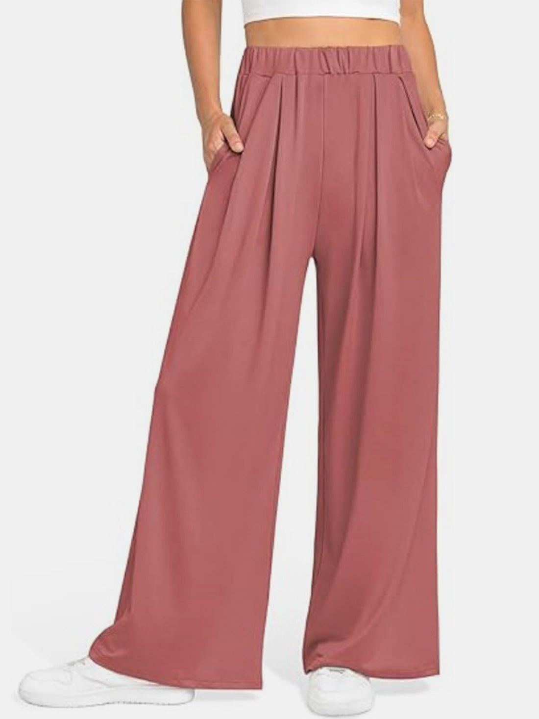 Elastic Waist Wide Leg Pants Pants