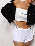Fringe Button Up Cropped Denim Jacket 