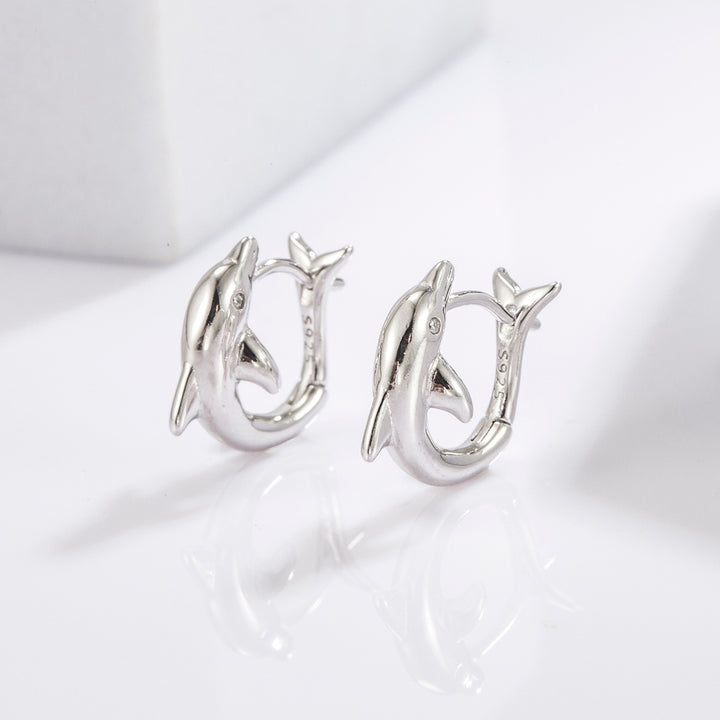 925 Sterling Silver Zircon Dolphin Earrings 
