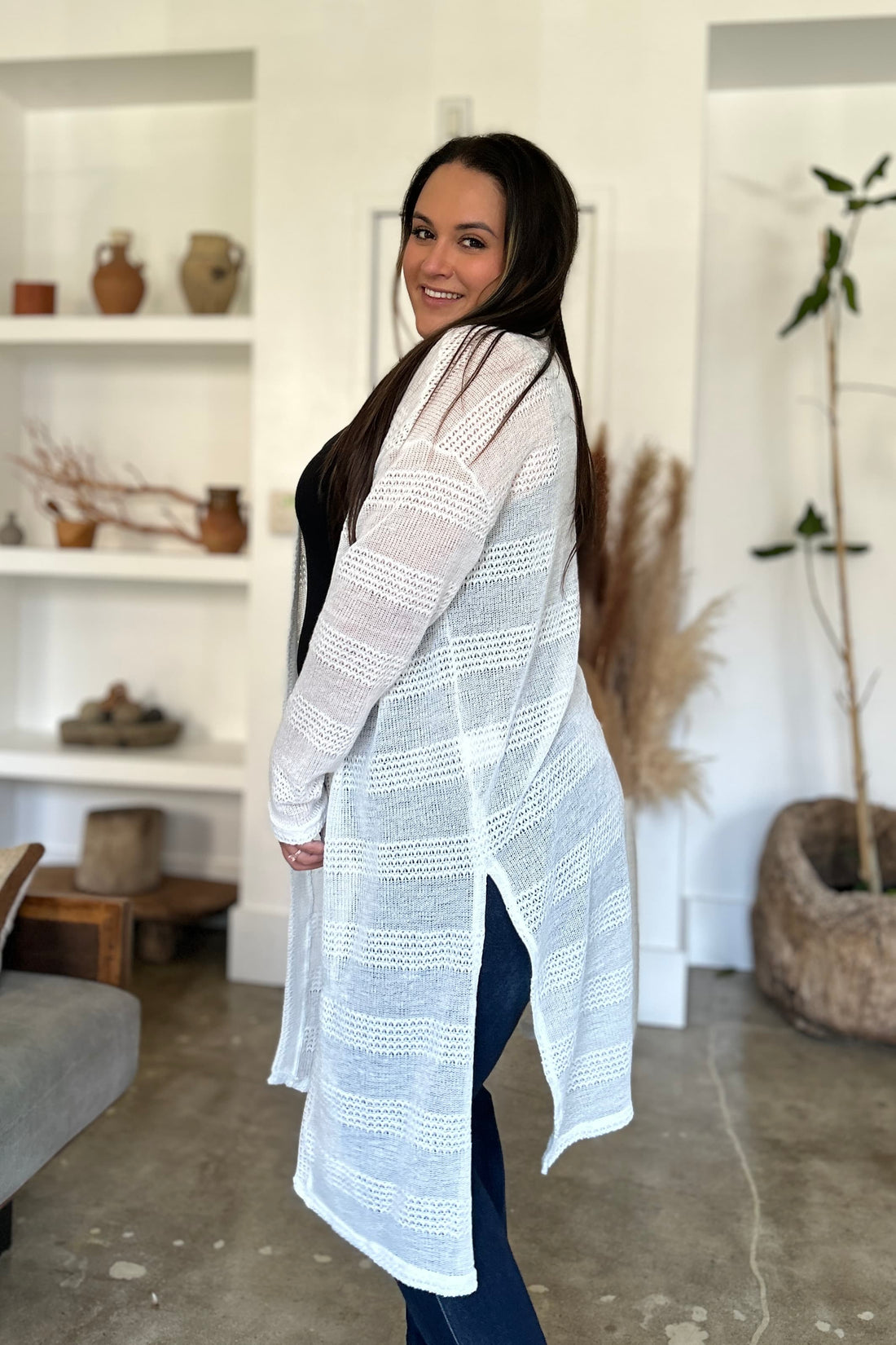 Double Take Full Size Open Front Longline Cardigan 