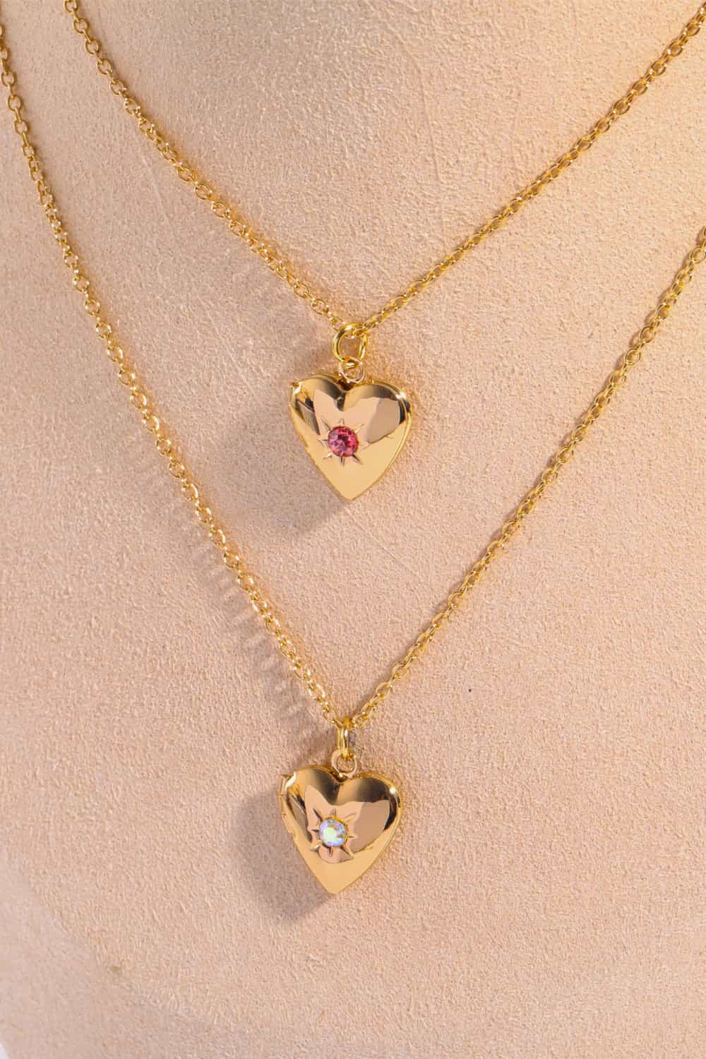Zircon Heart Shape 14K Gold-Plated Pendant Necklace 