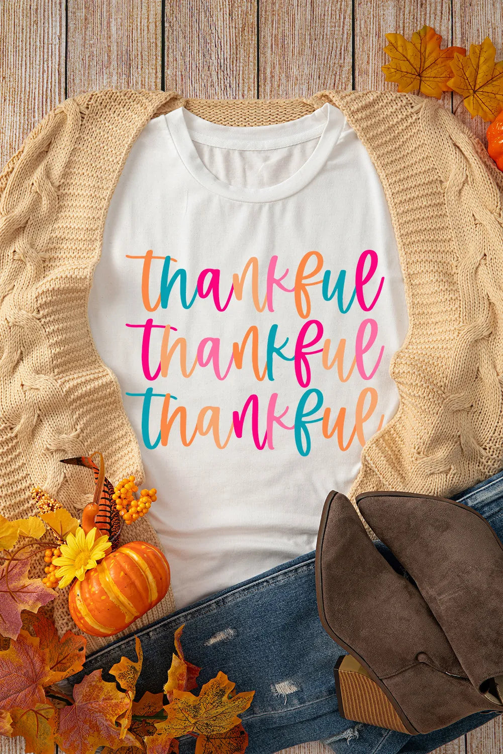Full Size THANKFUL Round Neck Short Sleeve T-Shirt 