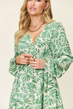 Double Take Full Size Printed Ruched Balloon Sleeve Dress 