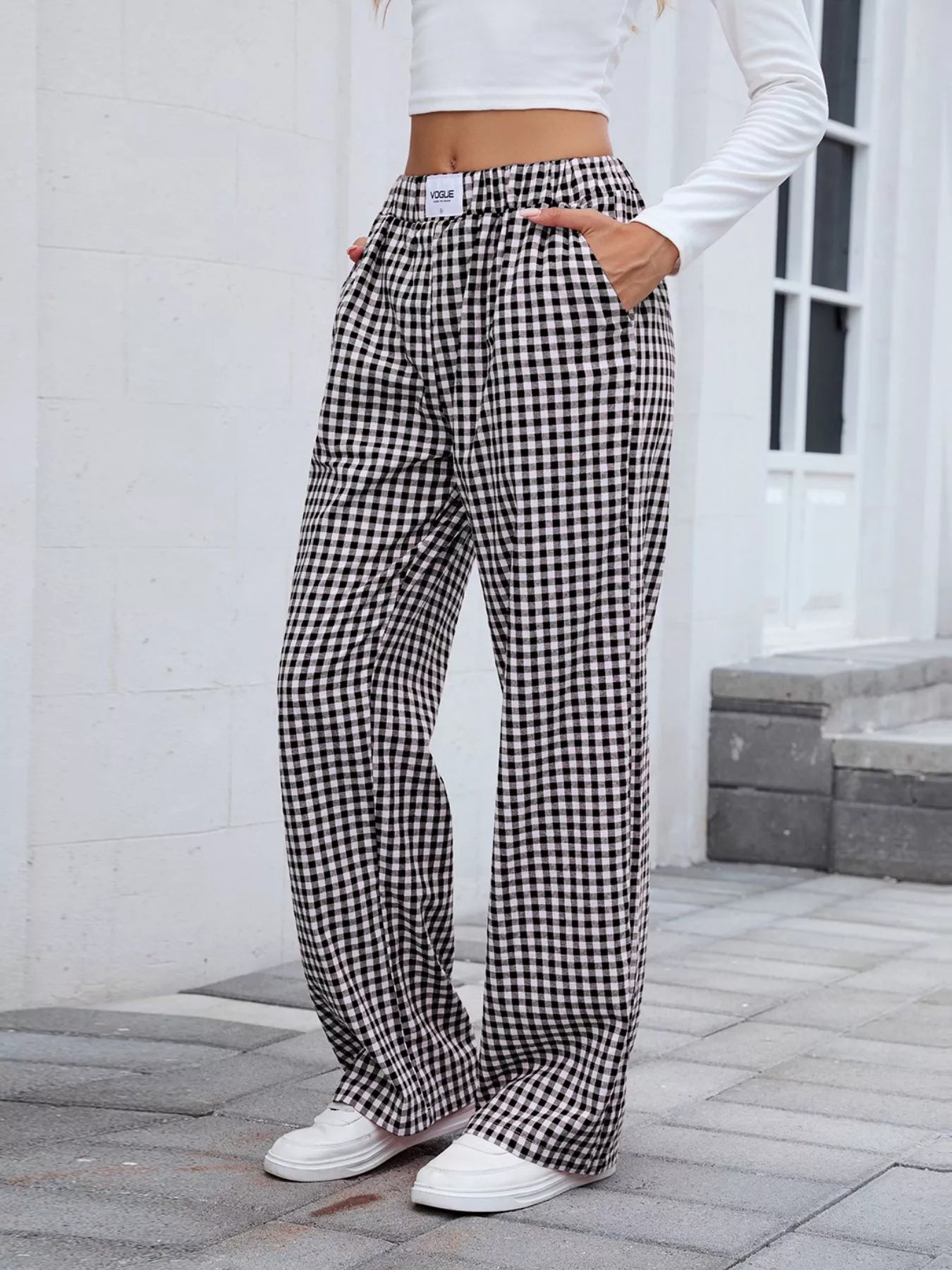 Plaid Wide Leg Casual Pants 