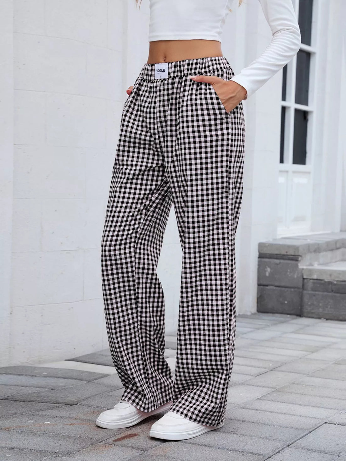Plaid Wide Leg Casual Pants 