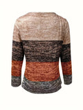 Color Block Quarter Zip Long Sleeve Blouse 