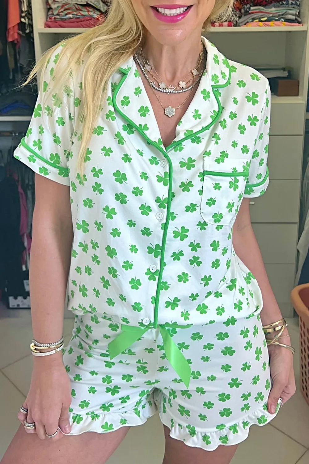 Lucky Clover Shirt and Shorts Lounge Set Lingerie & Nightwear