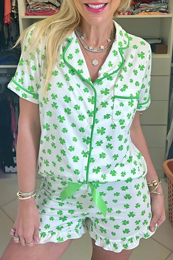 Lucky Clover Shirt and Shorts Lounge Set Lingerie & Nightwear