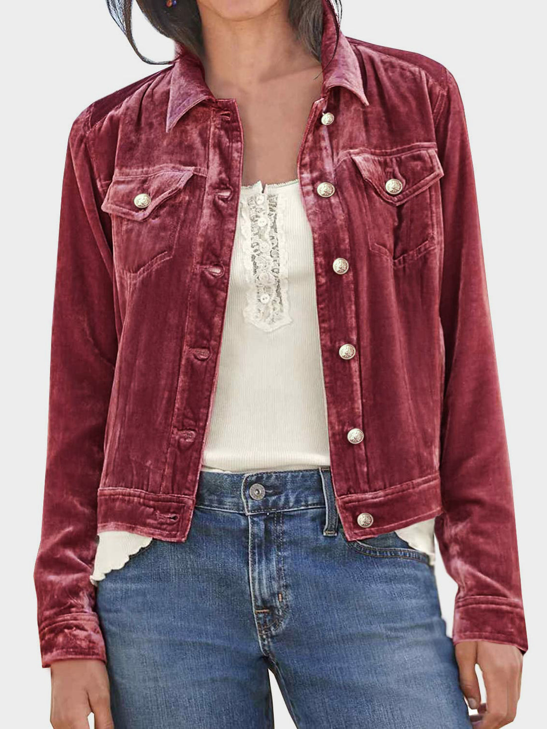 Button Up Long Sleeve Jacket with Chest Pockets 