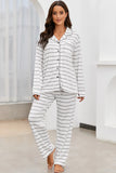 Striped V-Neck Long Sleeve Top and Pants Lounge Set Lingerie & Nightwear