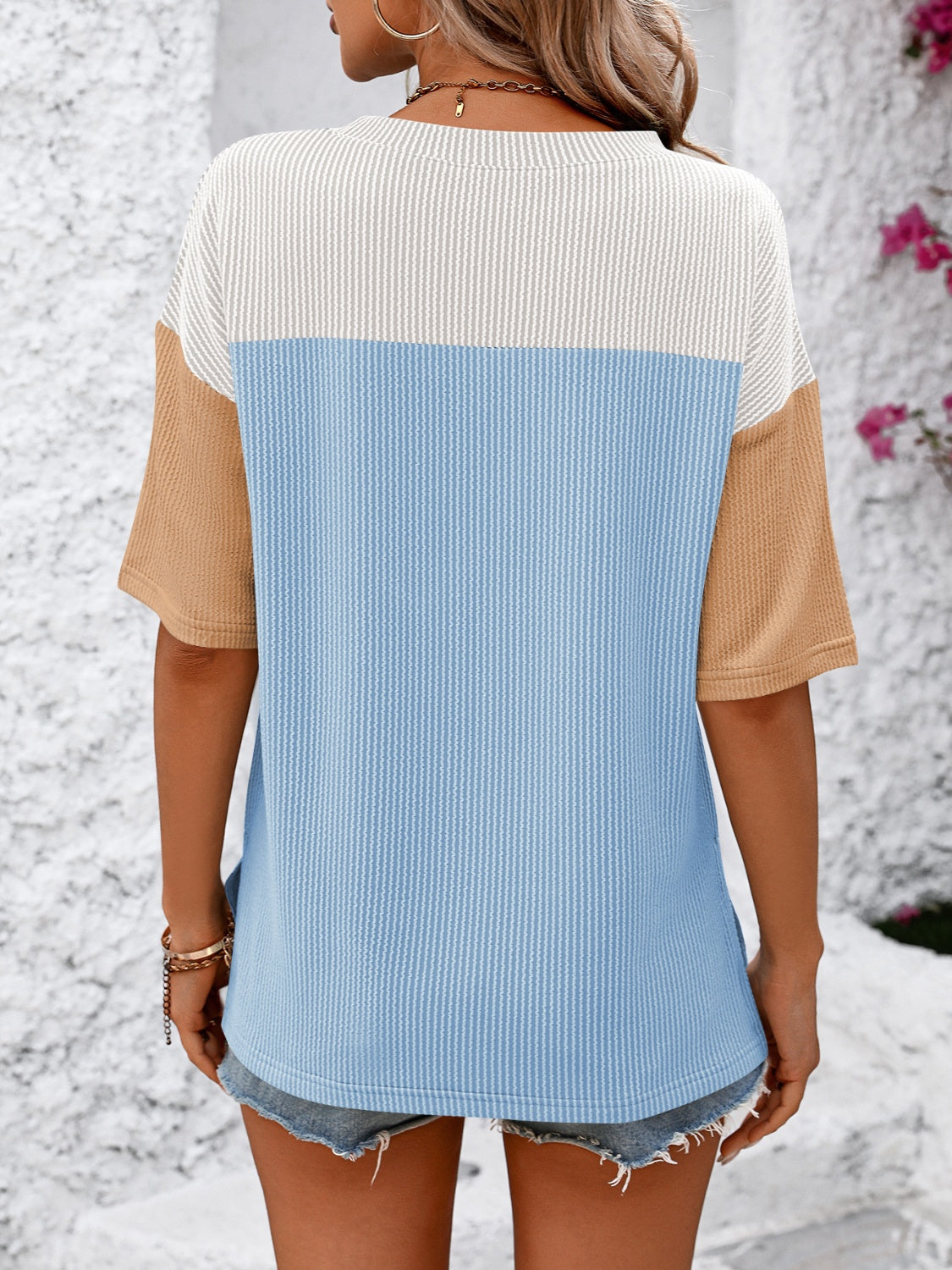 Mandy Color Block Round Neck Half Sleeve T-Shirt 