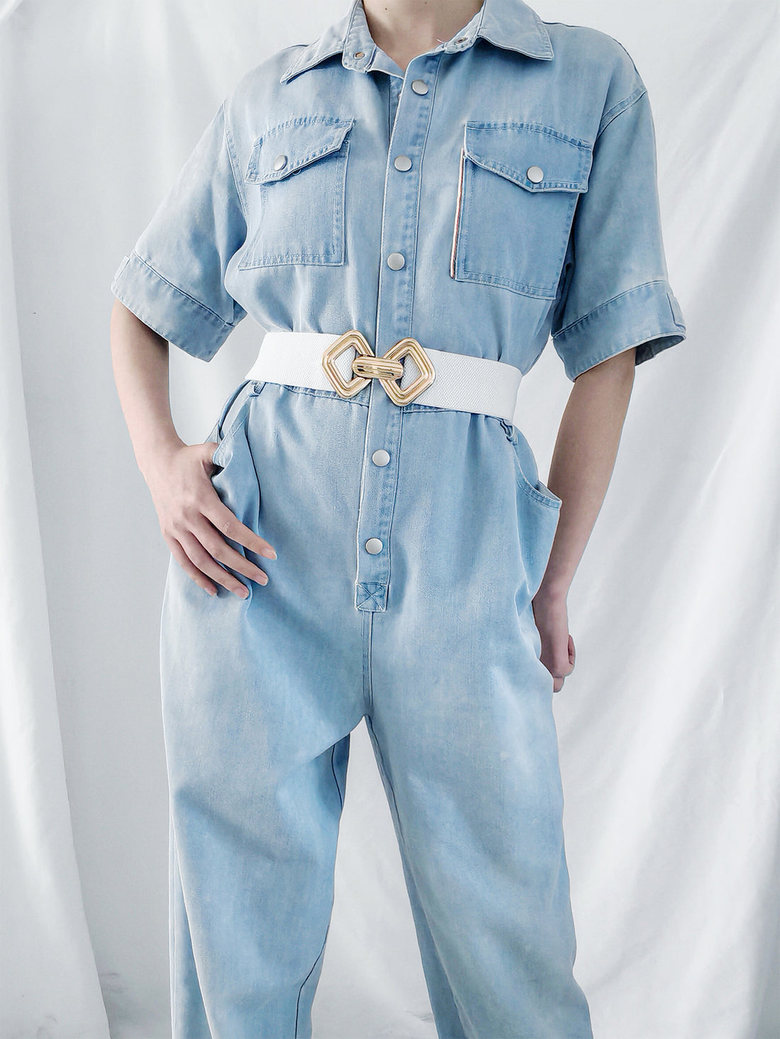 Geometric Buckle Elastic Wide Belt 