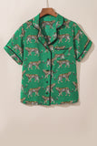 Green Cheetah Print Short Sleeve Shirt and Pants Pajama Set Loungewear & Sleepwear/Sleepwear