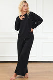 Double Take Full Size Textured Long Sleeve Top and Drawstring Pants Set 