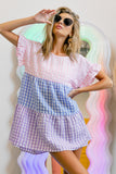BiBi Plaid Color Block Tiered Top 