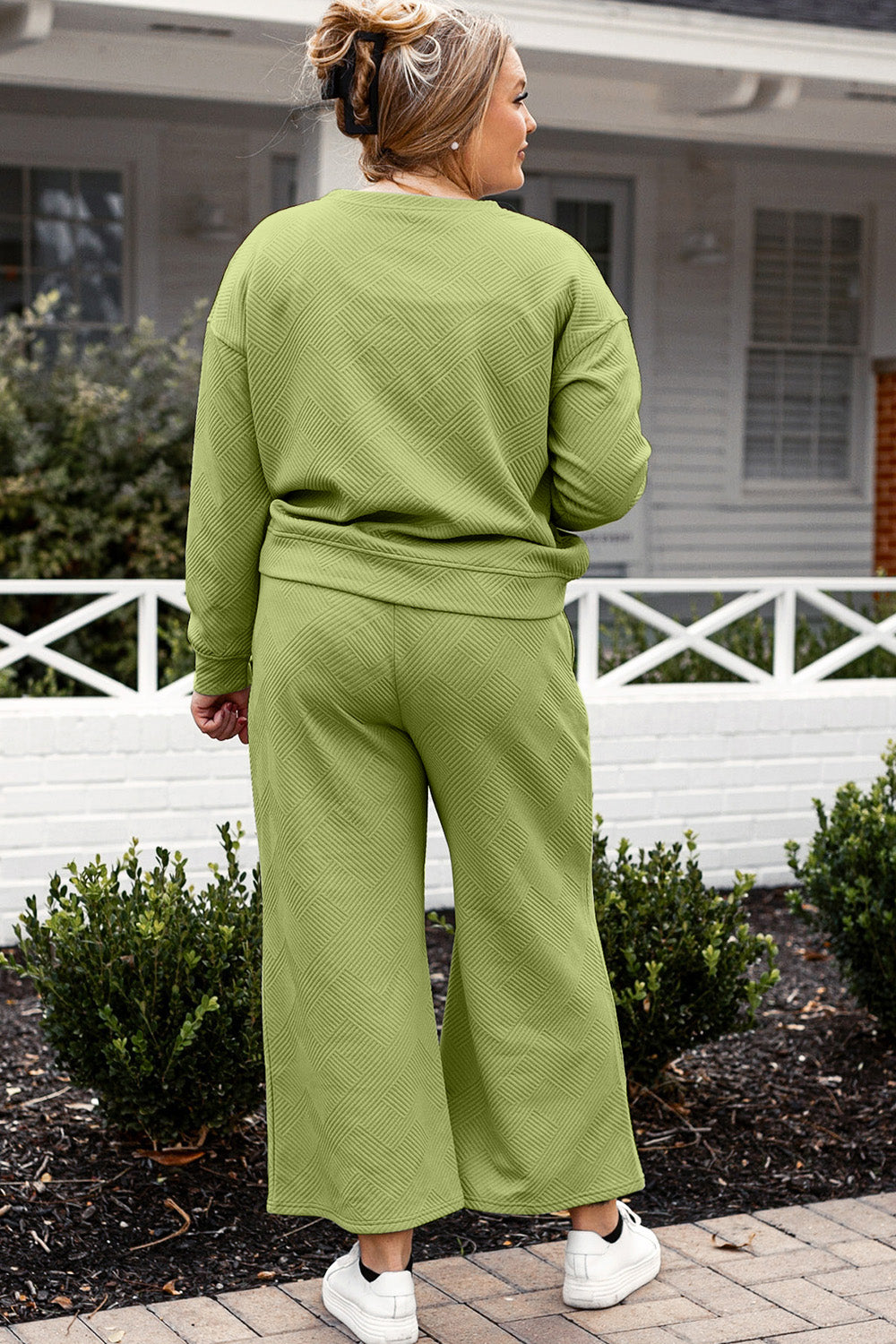 Double Take Full Size Textured Long Sleeve Top and Drawstring Pants Set 