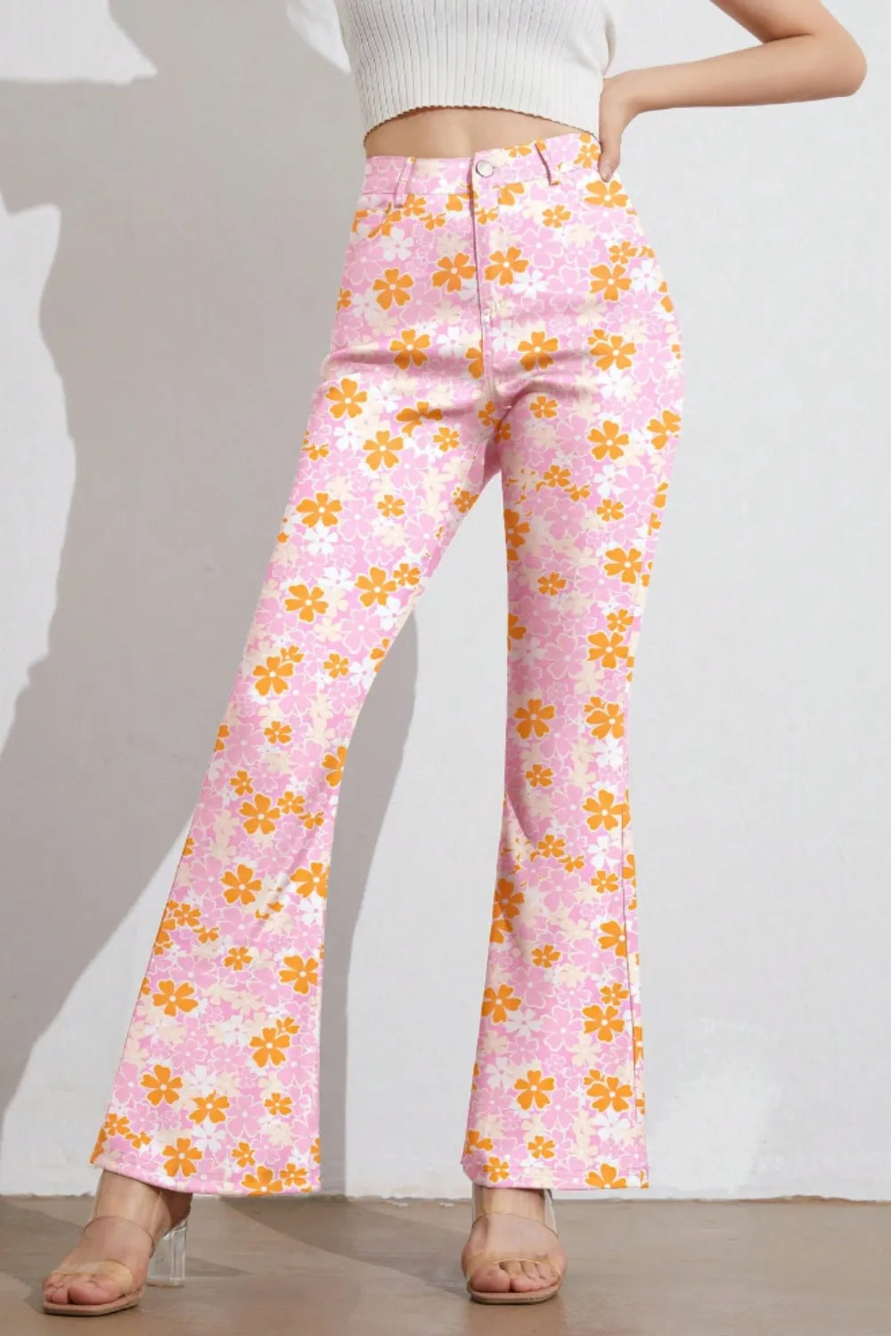 Printed High Waist Flare Pants with Pockets 