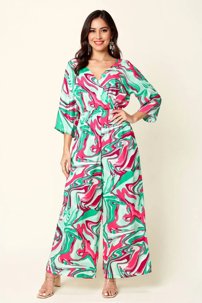 Double Take Full Size Half Sleeve Wide Leg Jumpsuit 