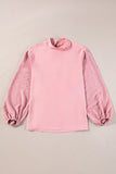 Swiss Dot Mock Neck Balloon Sleeve Blouse 