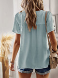 Devine Lace Detail Round Neck Short Sleeve Blouse 