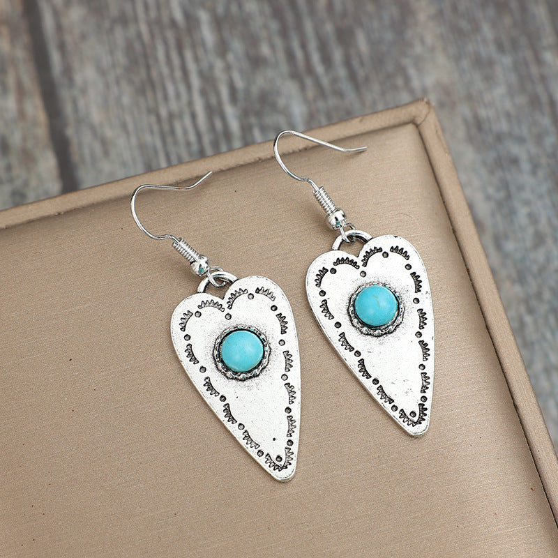 Alloy Turquoise Heart Dangle Earrings 