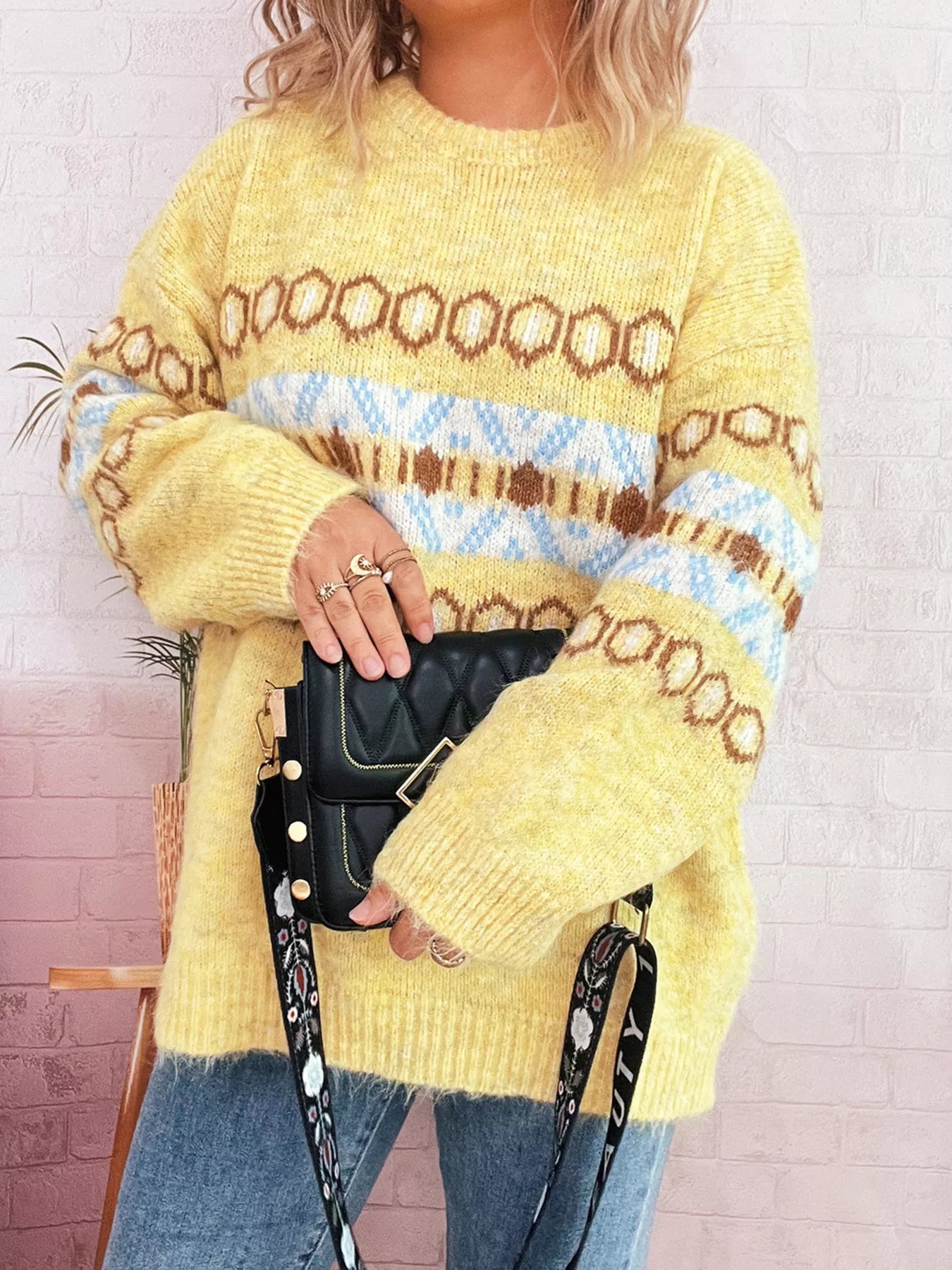 Contrast Round Neck Drop Shoulder Sweater 