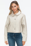 Snobbish Snap Down Long Sleeve PU Leather Jacket 