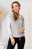 Double Take Color Block Exposed Seam Drawstring Hoodie 