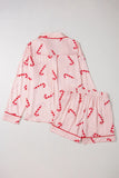 Candy Cane Collared Neck Long Sleeve Top and Shorts Lounge Set Lingerie & Nightwear
