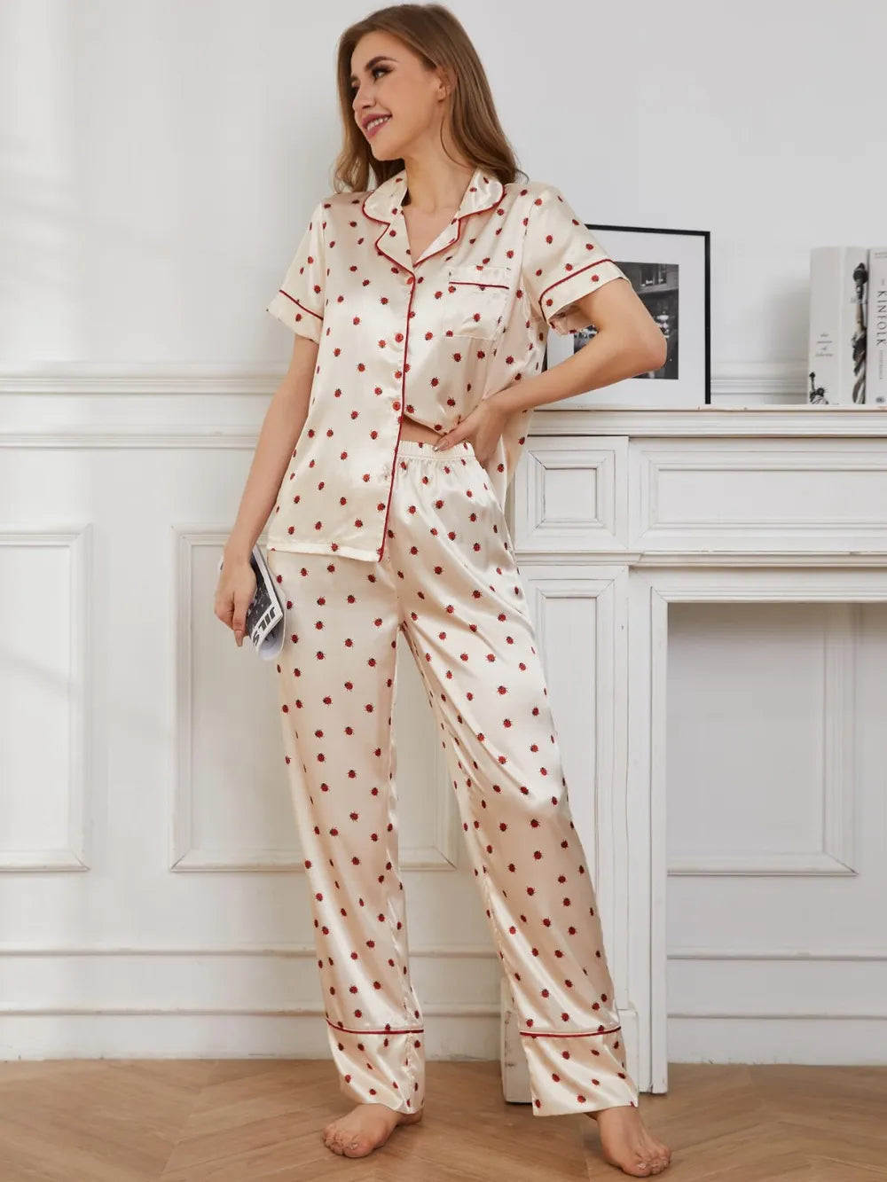 Contrast Piping Pocketed Top and Pants Lounge Set Lingerie & Nightwear