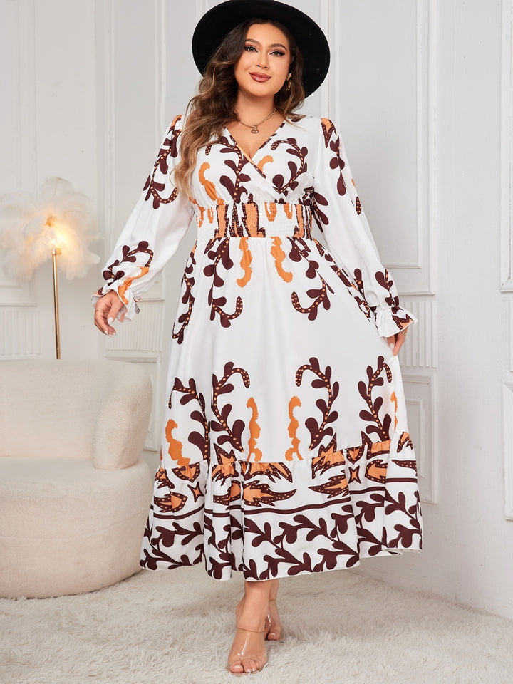Honey Plus Size Printed Surplice Flounce Sleeve Dress 