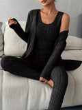Ribbed Tank Long Sleeve Cardigan and Pants 3 Piece Lounge Set Lingerie & Nightwear