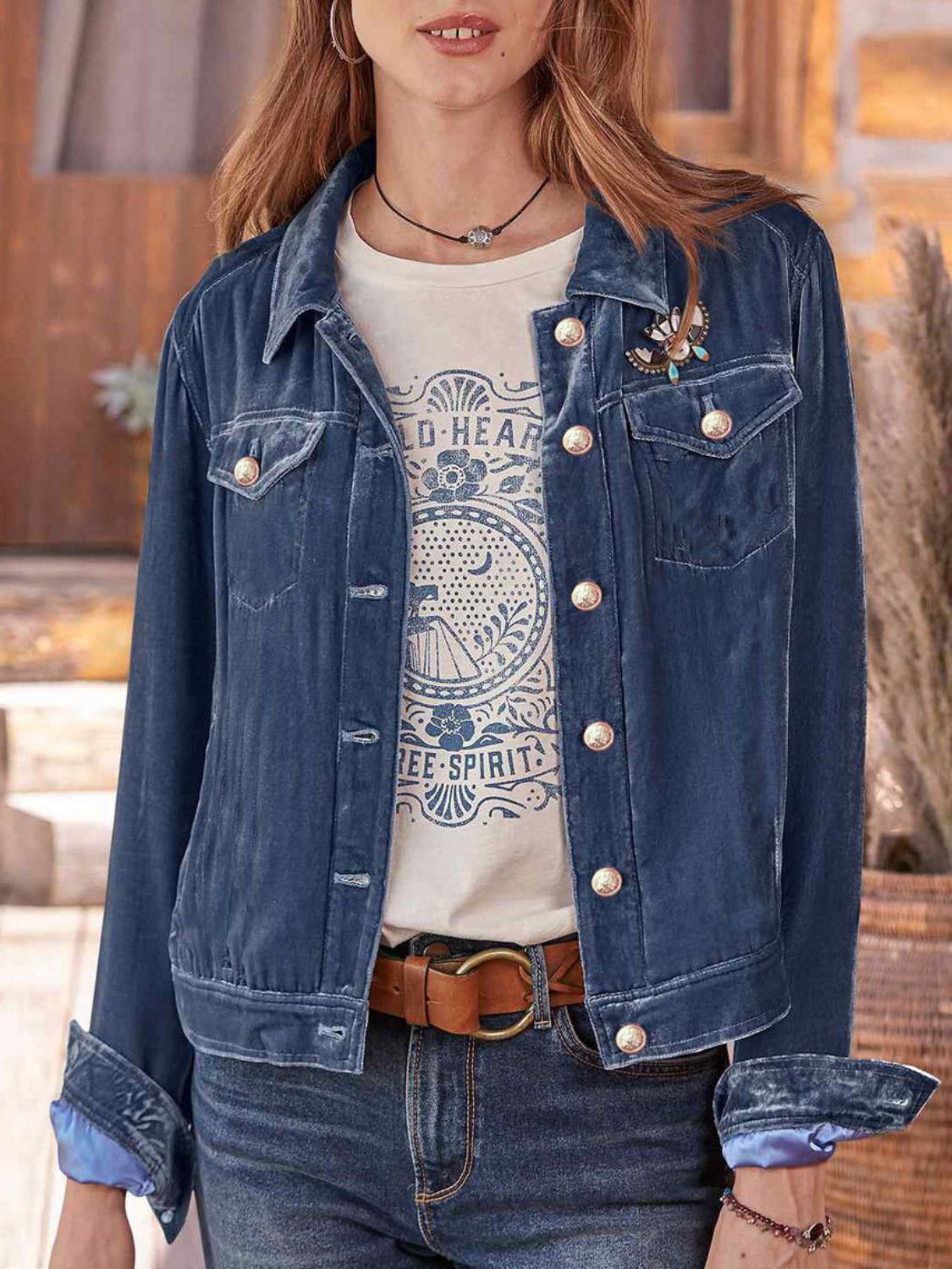 Button Up Long Sleeve Jacket with Chest Pockets 