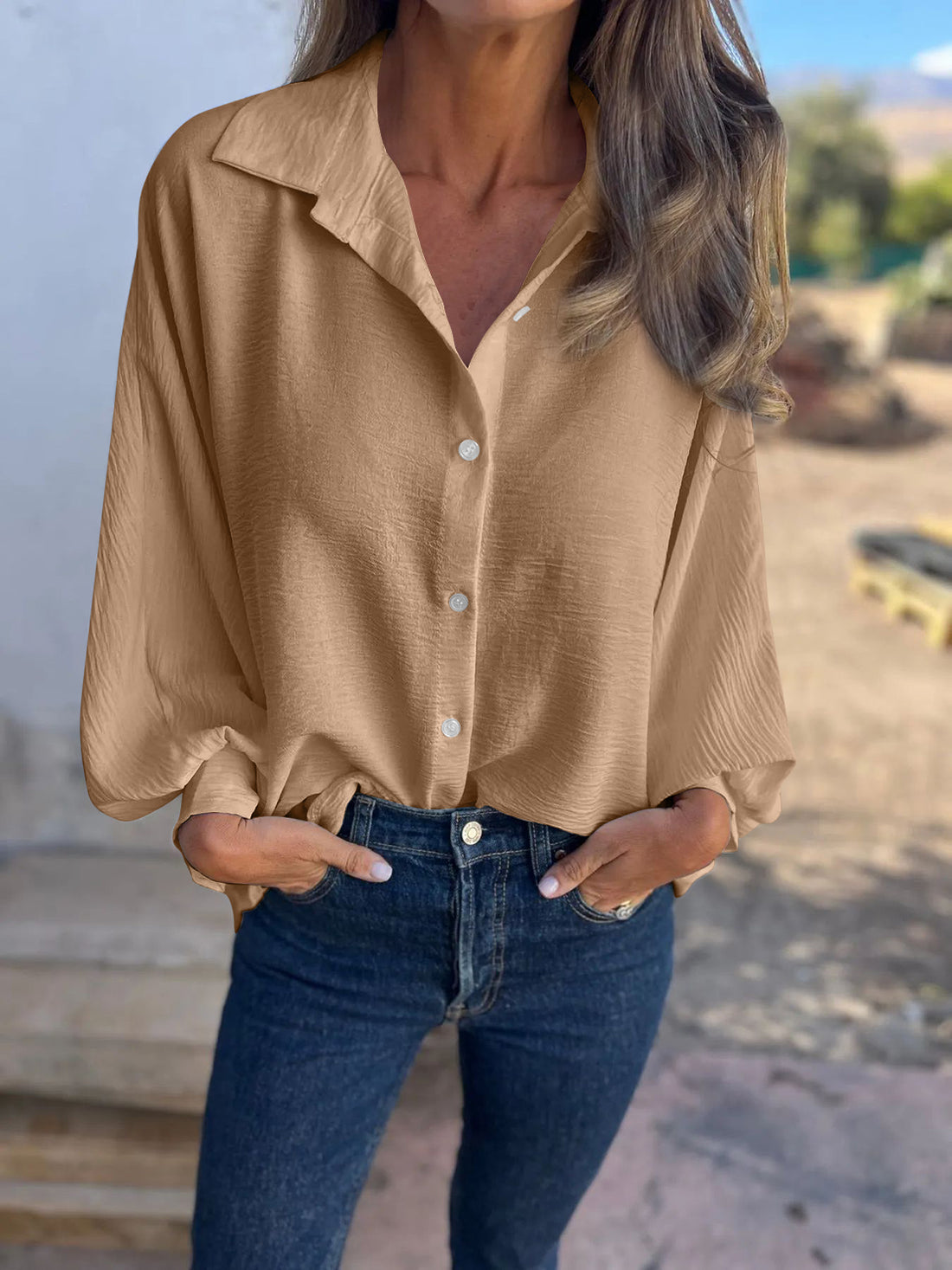 Full Size Collared Neck Long Sleeve Shirt 